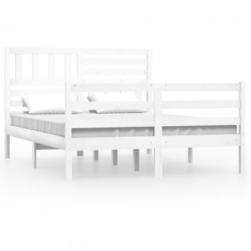 Cadru de pat, alb, 140x200 cm, lemn masiv - Img 2