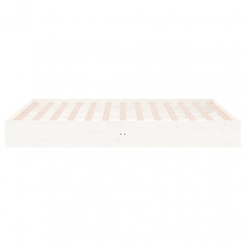 Cadru de pat, alb, 200x200 cm, lemn masiv - Img 5