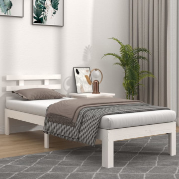 Cadru de pat, alb, 90x200 cm, lemn masiv de pin - Img 1