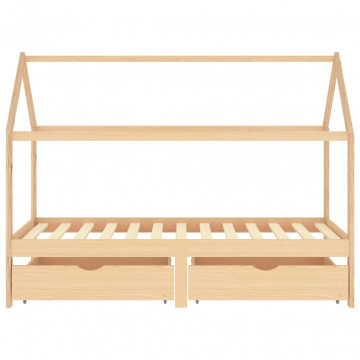 Cadru de pat copii, cu sertare, 90 x 200 cm, lemn masiv de pin - Img 3