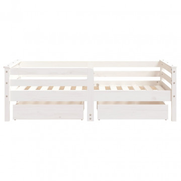 Cadru de pat copii cu sertare, alb, 70x140 cm, lemn masiv pin - Img 5