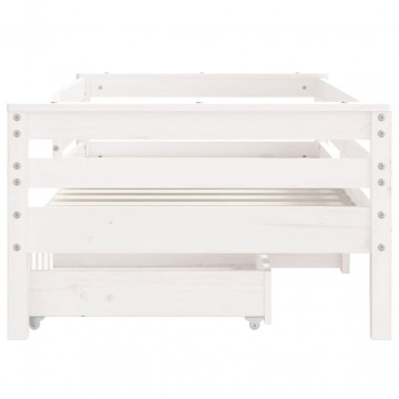 Cadru de pat copii cu sertare, alb, 70x140 cm, lemn masiv pin - Img 8