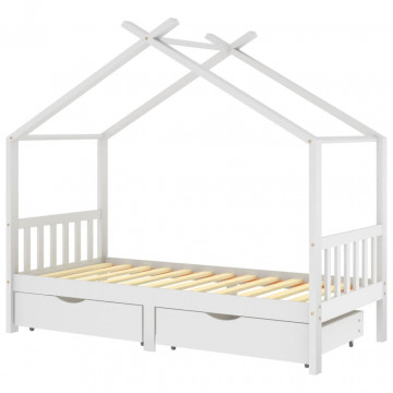 Cadru de pat copii, cu sertare, alb, 90x200 cm, lemn masiv pin - Img 2
