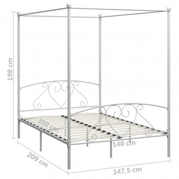 Cadru de pat cu baldachin, alb, 140 x 200 cm, metal - Img 5