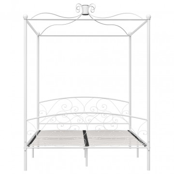 Cadru de pat cu baldachin, alb, 160 x 200 cm, metal - Img 3