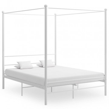 Cadru de pat cu baldachin, alb, 160x200 cm, metal - Img 1