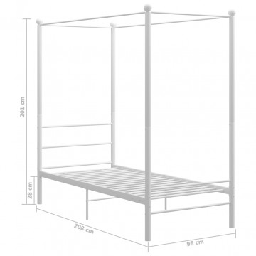 Cadru de pat cu baldachin, alb, 90x200 cm, metal - Img 5