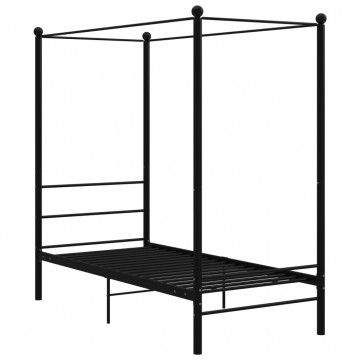 Cadru de pat cu baldachin, negru, 90x200 cm, metal - Img 2