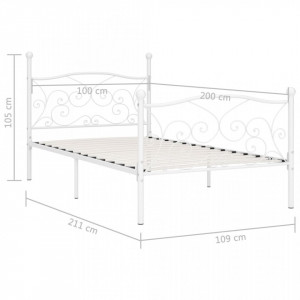 Cadru de pat cu bază din șipci, alb, 100 x 200 cm, metal - Img 5