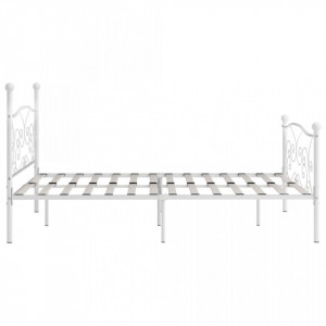 Cadru de pat cu bază din șipci, alb, 200 x 200 cm, metal - Img 4