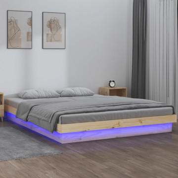 Cadru de pat cu LED, 120x200 cm, lemn masiv - Img 1