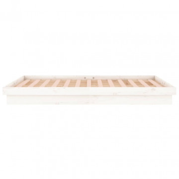 Cadru de pat cu LED, alb, 200x200 cm, lemn masiv - Img 7