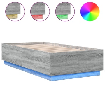 Cadru de pat cu LED gri sonoma 75x190 cm lemn prelucrat - Img 2