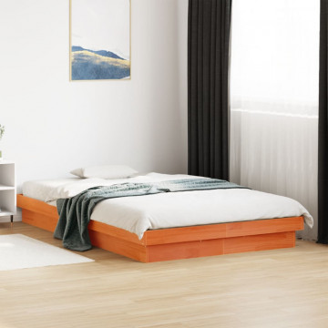 Cadru de pat cu LED, maro ceruit, 120x190 cm, lemn masiv de pin - Img 4
