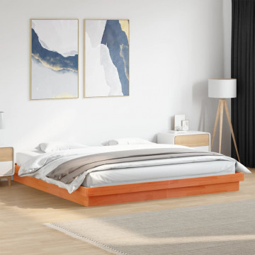 Cadru de pat cu LED, maro ceruit, 200x200 cm, lemn masiv de pin - Img 4