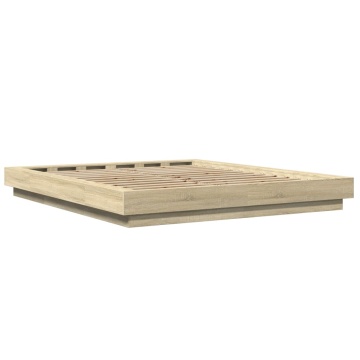 Cadru de pat cu LED stejar sonoma 150x200 cm lemn prelucrat - Img 6
