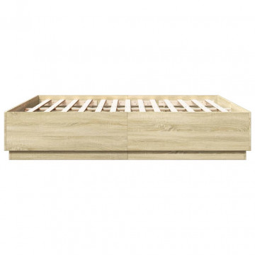 Cadru de pat cu LED stejar sonoma 200x200 cm lemn prelucrat - Img 6