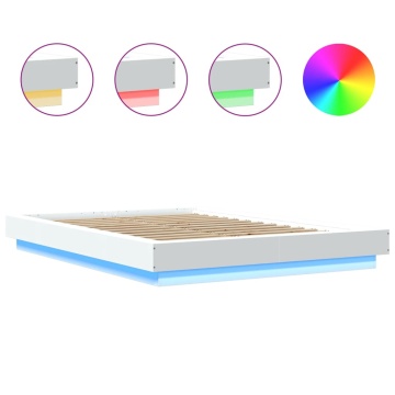 Cadru de pat cu lumini LED, alb, 140x190 cm, lemn prelucrat - Img 7