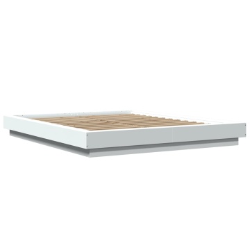 Cadru de pat cu lumini LED, alb, 160x200 cm, lemn prelucrat - Img 2
