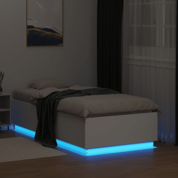 Cadru de pat cu lumini LED, alb, 90x190 cm, lemn prelucrat - Img 4