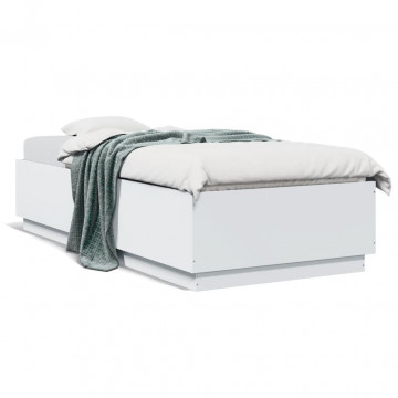 Cadru de pat cu lumini LED, alb, 90x200 cm, lemn prelucrat - Img 1