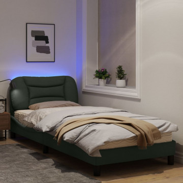 Cadru de pat cu lumini LED, gri închis, 90x200 cm, textil - Img 4