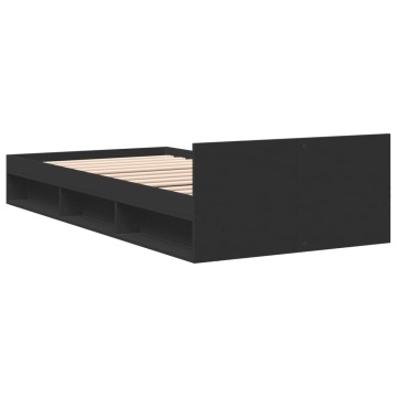 Cadru de pat cu sertar, negru, 75x190 cm, lemn prelucrat - Img 2