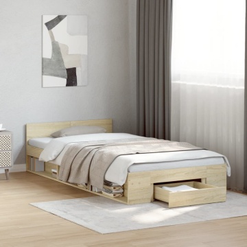 Cadru de pat cu sertar stejar sonoma 75x190 cm lemn prelucrat - Img 3