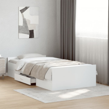 Cadru de pat cu sertare, alb, 100x200 cm, lemn prelucrat - Img 3