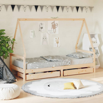 Cadru de pat cu sertare de copii, 90x200 cm, lemn masiv pin - Img 1