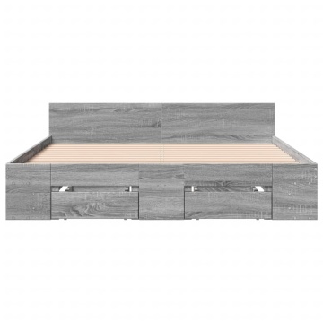 Cadru de pat cu sertare gri sonoma 140x200 cm lemn prelucrat - Img 4
