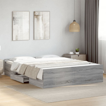 Cadru de pat cu sertare, gri sonoma, 160x200 cm lemn prelucrat - Img 3