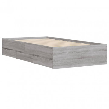 Cadru de pat cu sertare gri sonoma 75x190 cm lemn prelucrat - Img 4