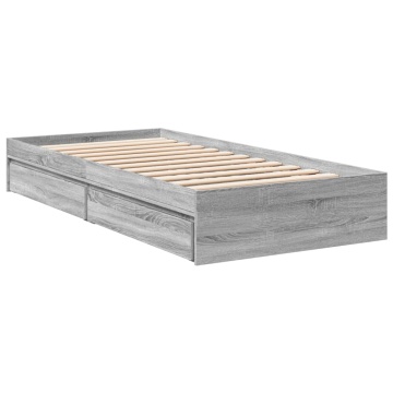 Cadru de pat cu sertare gri sonoma 90x190 cm lemn prelucrat - Img 2