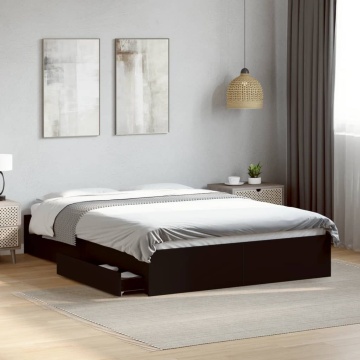Cadru de pat cu sertare, negru, 120x200 cm, lemn prelucrat - Img 3