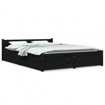Cadru de pat cu sertare, negru, 140x190 cm - Img 2