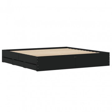 Cadru de pat cu sertare, negru, 160x200 cm, lemn prelucrat - Img 7