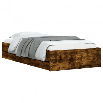 Cadru de pat cu sertare stejar fumuriu 90x190 cm lemn prelucrat - Img 3