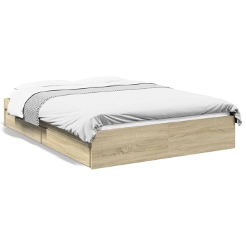 Cadru de pat cu sertare stejar sonoma 120x200 cm lemn prelucrat - Img 1