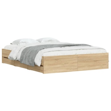 Cadru de pat cu sertare stejar sonoma 140x190 cm lemn prelucrat - Img 3