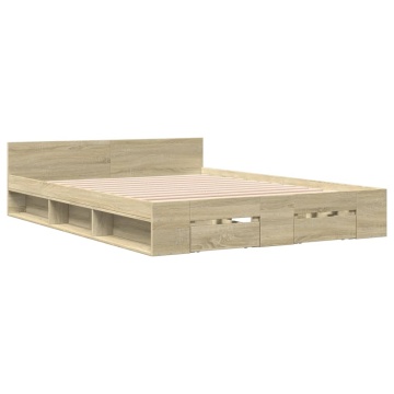 Cadru de pat cu sertare stejar sonoma 140x200 cm lemn prelucrat - Img 1