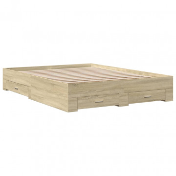 Cadru de pat cu sertare stejar sonoma 150x200 cm lemn prelucrat - Img 2