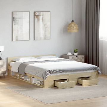 Cadru de pat cu sertare stejar sonoma 150x200 cm lemn prelucrat - Img 2