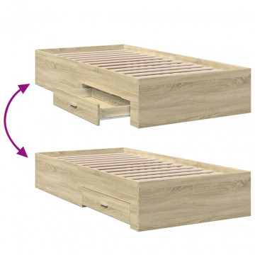 Cadru de pat cu sertare stejar sonoma 75x190 cm lemn prelucrat - Img 6