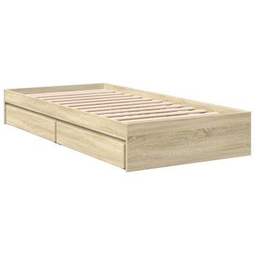 Cadru de pat cu sertare stejar sonoma 90x200 cm lemn prelucrat - Img 5