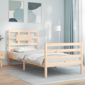 Cadru de pat cu tăblie, 90x200 cm, lemn masiv - Img 1