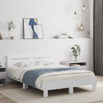 Cadru de pat cu tăblie, alb, 120x190 cm, lemn prelucrat - Img 2