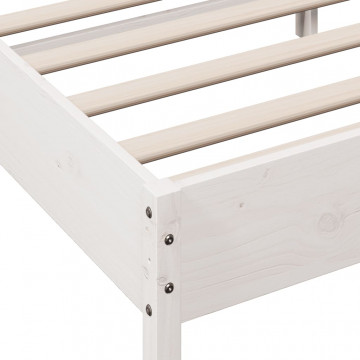 Cadru de pat cu tăblie, alb, 135x190 cm, lemn masiv de pin - Img 6