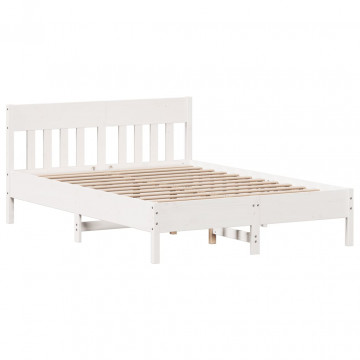 Cadru de pat cu tăblie, alb, 140x200 cm, lemn masiv de pin - Img 2