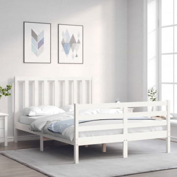 Cadru de pat cu tăblie, alb, 140x200 cm, lemn masiv - Img 1